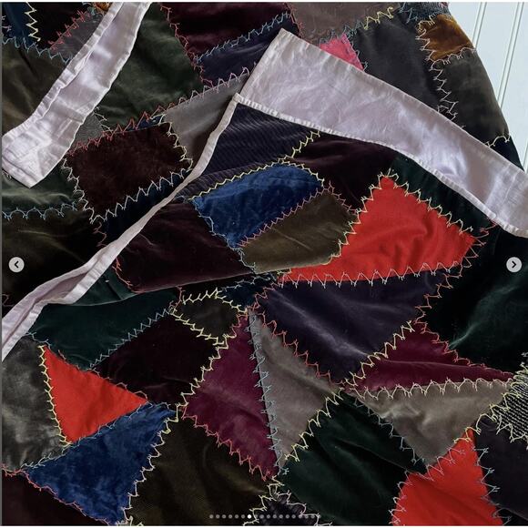 Antique Vintage Velvet Crazy Quilt Patchwork Hand Stitched Brown Purple Silky - Picture 7 of 16